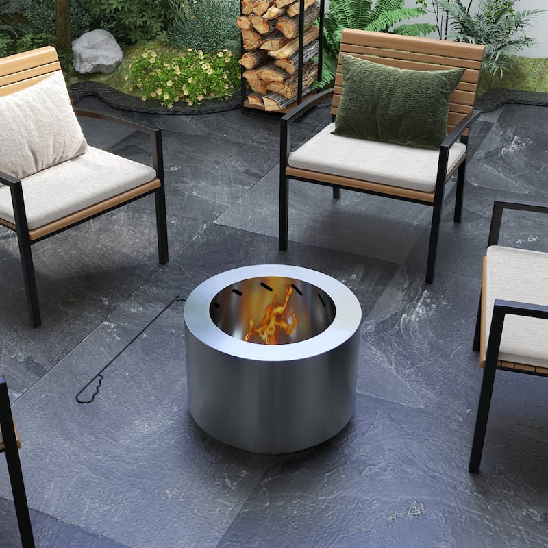 Outsunny Smokeless Fire Pit, 19" Portable Wood Burning Firepit with Poker, Low Smoke Camping Bonfire Stove