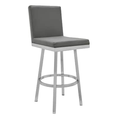 30" Modern Kitchen Swivel Bar Stool with Faux Leather Upholstery Seat and Iron Frame - 44”H x 19”W x 23”D