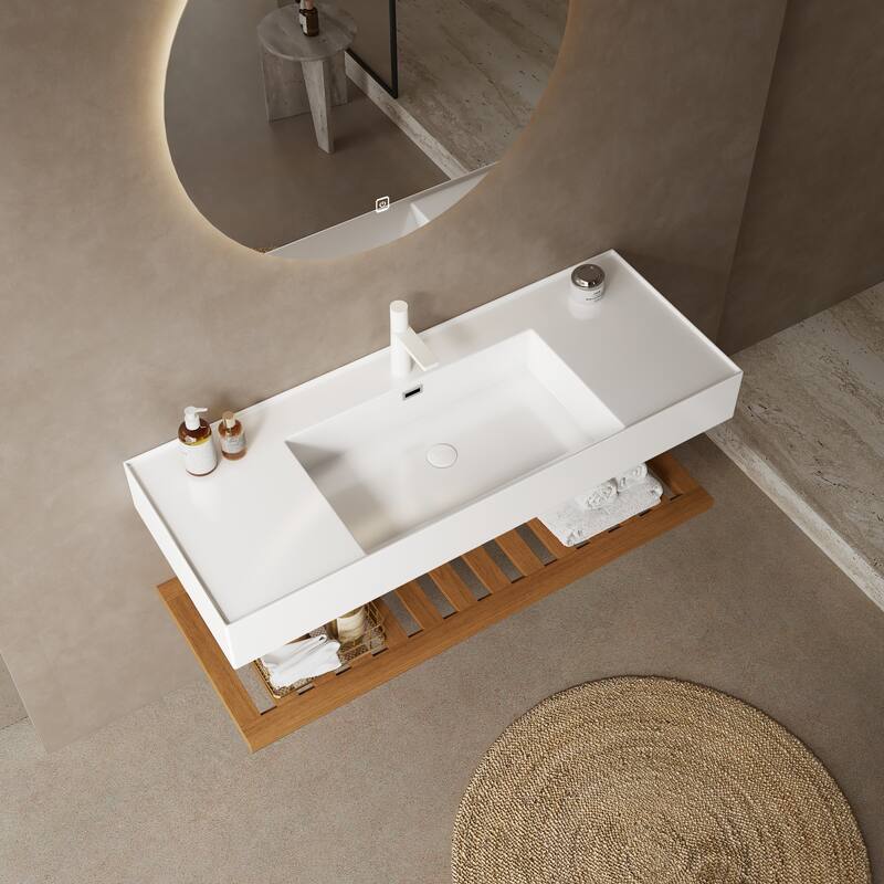 Modland Wall-Mounted Floating 30/36/48 inch Bathroom Vanity with Sink & Striped Shelves Layer