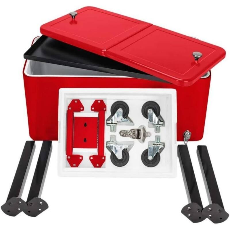 80 Quart Portable Rolling Cooler Cart with Shelf & Bottle Opener
