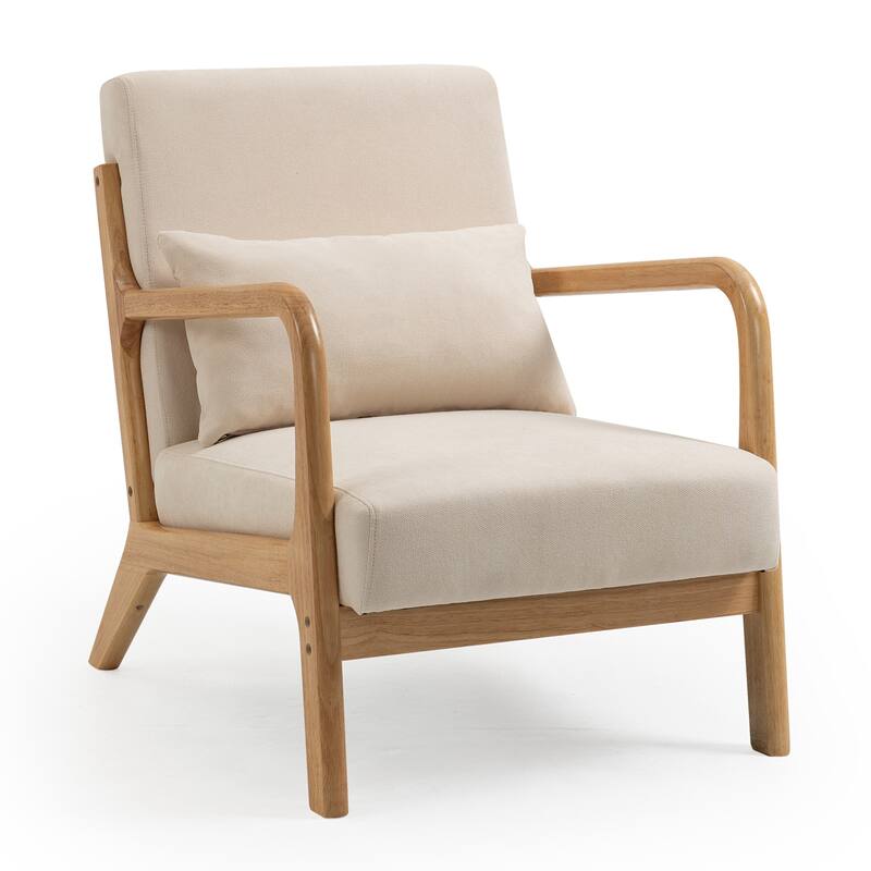 Leisure Chair with Solid Wood Armrest and Feet
