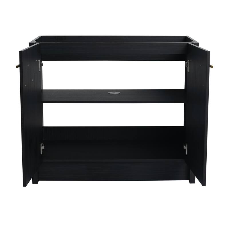 24" Bathroom Vanity with Soft-Close Doors and Spacious Storage, Black Chestnut Finish, Freestanding Design, Vanity Base Only