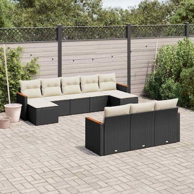 vidaXL Patio Sofa Set with Cushions Outdoor Conversation Furniture Poly Rattan - 21.7 x 21.7 x 14.6 in