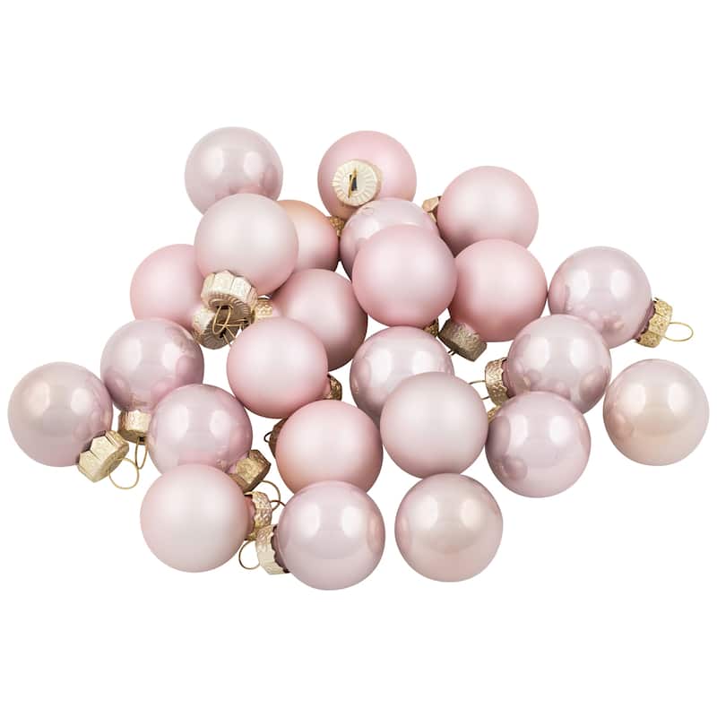 2-Finish Glass Christmas Ball Ornaments - 1" (25mm) - Baby Pink - 24cy