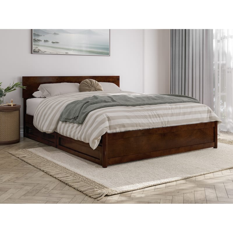 Wesley Platform Bed with Panel Footboard and Storage Drawers - Walnut - Queen