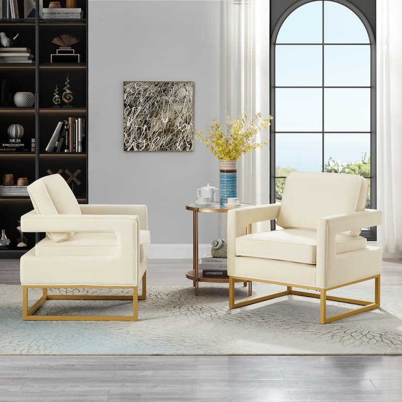 Velvet Barrel Accent Chair, Comfy Upholstered Lounge Club Chair, Reading Chair with Open Armrest & Metal Base for Living Room