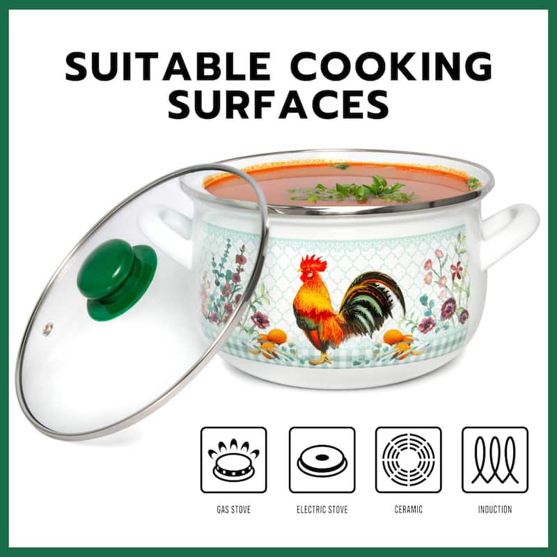 STP Goods Golden Rooster Belly Deep Enameled Casserole w/Glass Lid