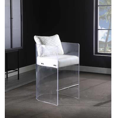 Somette Acrylic Counter Height Stool with Plush White Upholstery - N/A