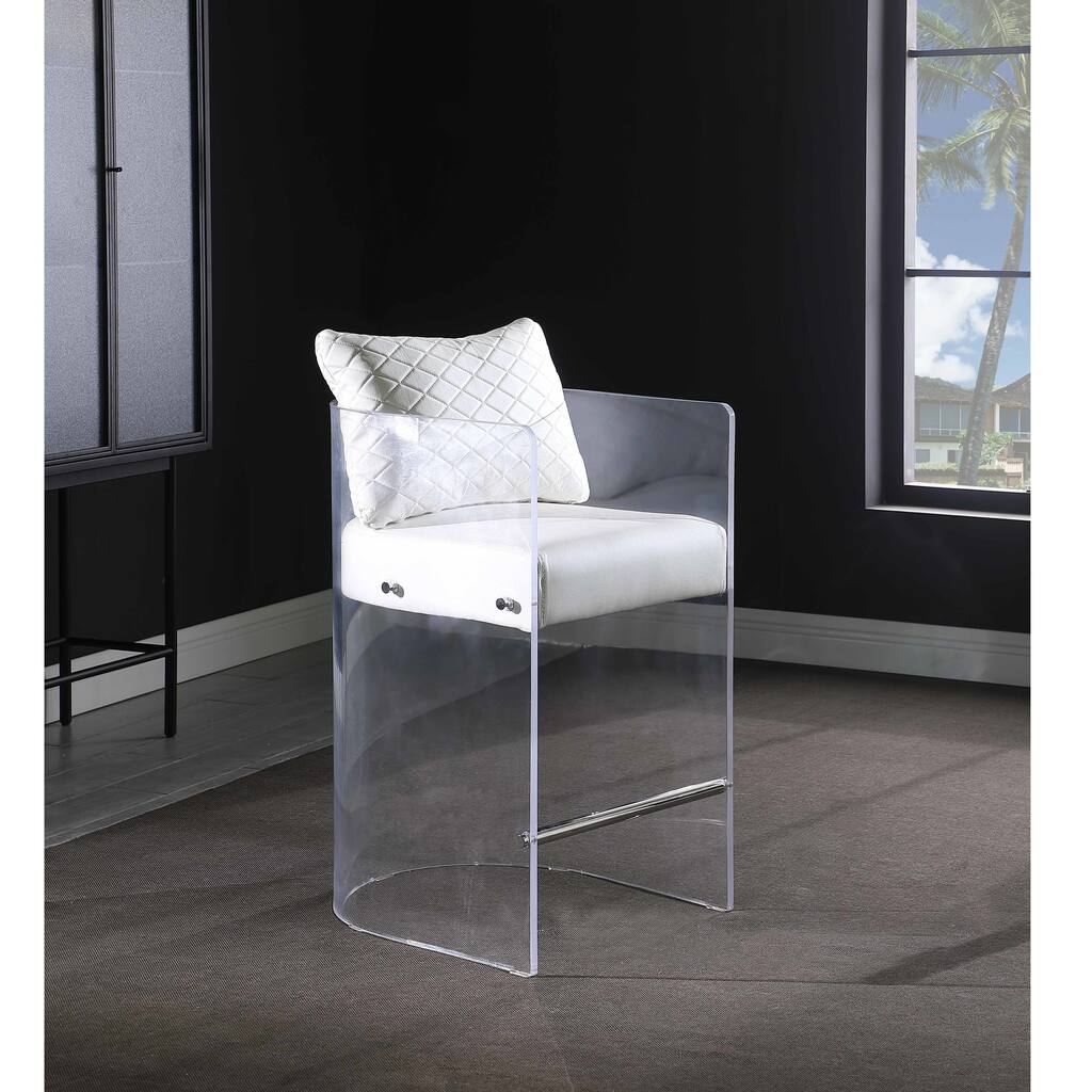 Somette Acrylic Counter Height Stool with Plush White Upholstery