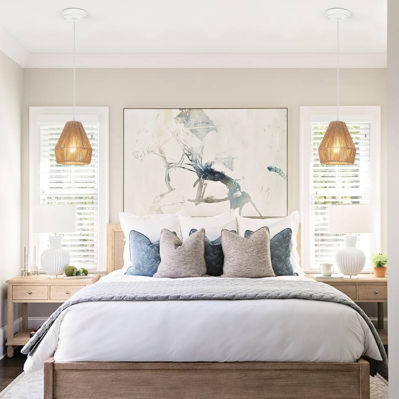 (Set of 3)1-Light Paper Rope Shaded Pendant Lights for Kitchen ，Set of Lghting Fixtures, Farmhouse Semi Flush Mount Chandelier