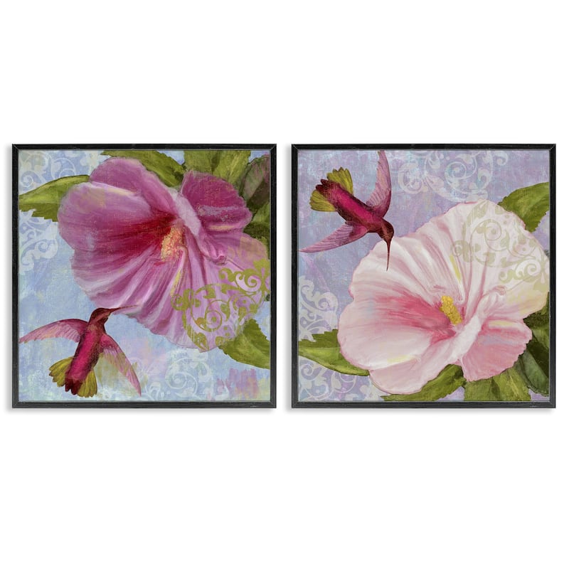 Stupell Hummingbirds & Poppy Bulbs Framed Giclee Art Design By Sasha (Set of 2) - 24 x 24 - Black