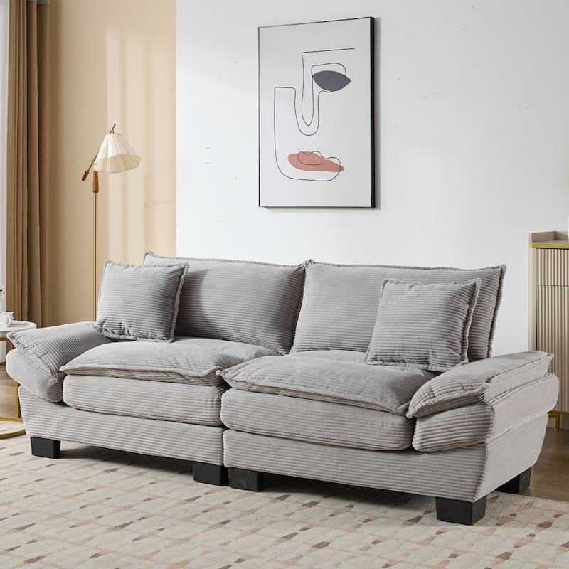 84" Corduroy Sleeper Couch Upholstered Deep Seat Loveseat Sofa with Pillows