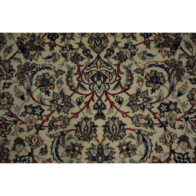 Hand Knotted Oriental Wool & Silk Carpet Traditional Floral Beige & Ivories Nain Area Rug - 8' 5'' X 5' 6''