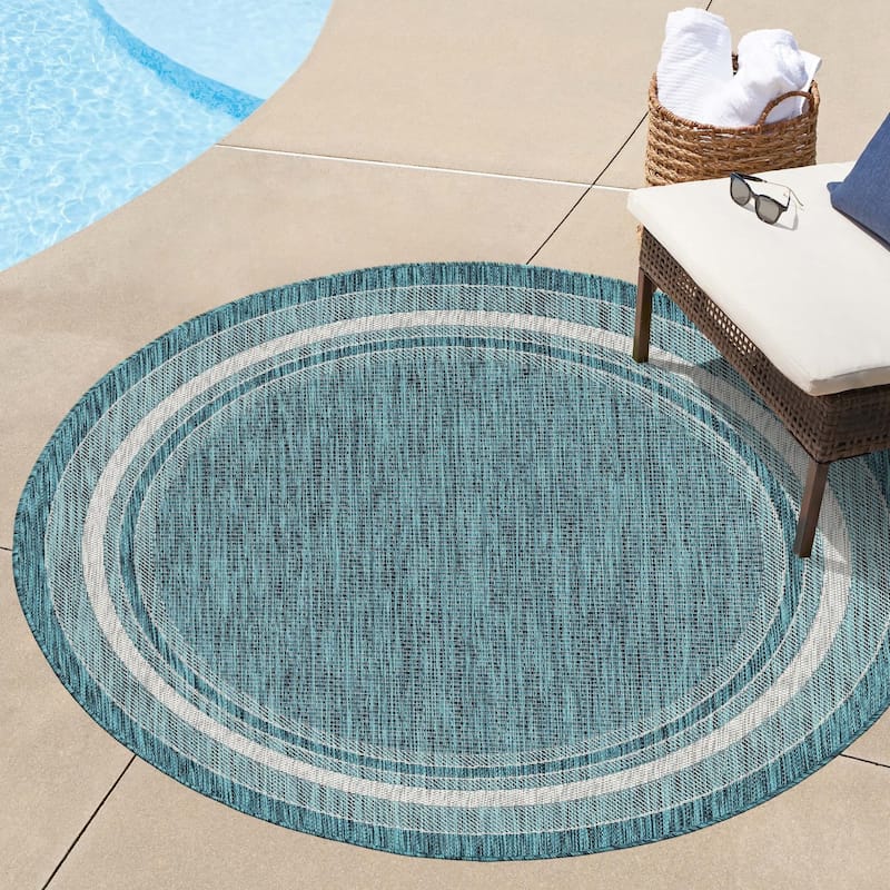Outdoor Dimension Collection Area Rug - Teal - 13' Round