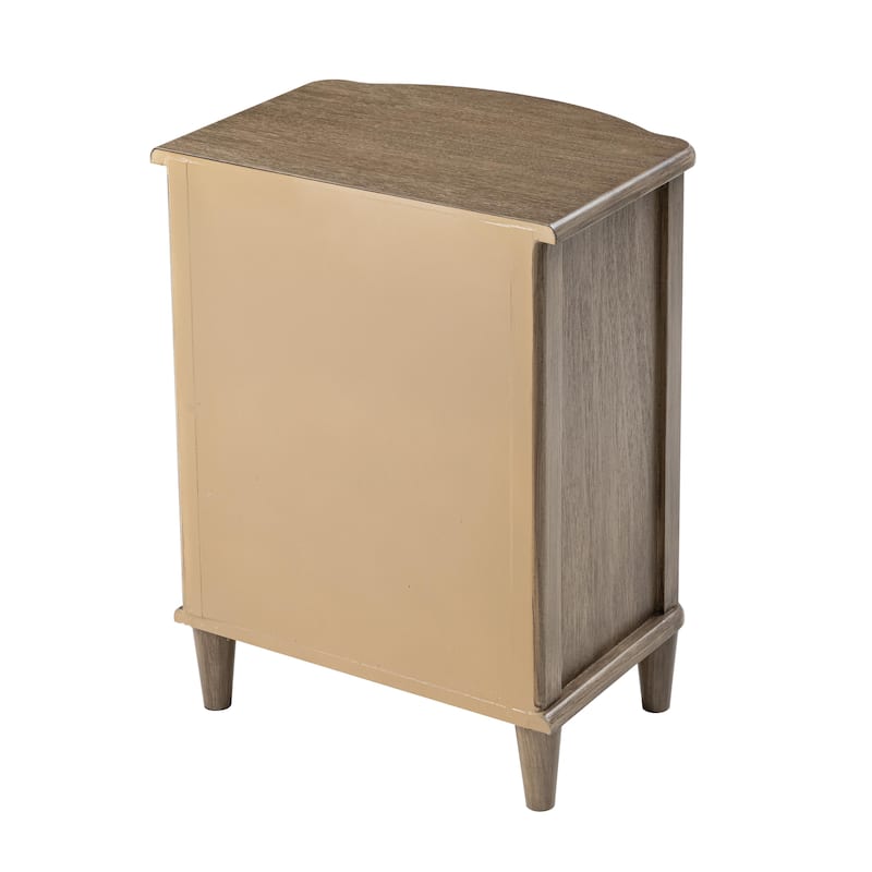 COZAYH Elegant 3-Drawer Nightstand with Gold Leaf Handles, Vintage Curved Front Design, Distressed Finish