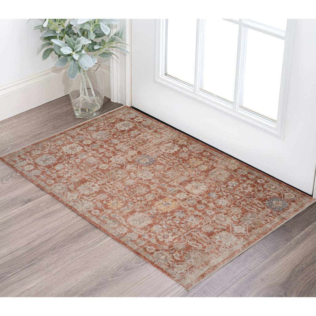 HomeRoots Floral Medallion Traditional Rectangle Area Rug