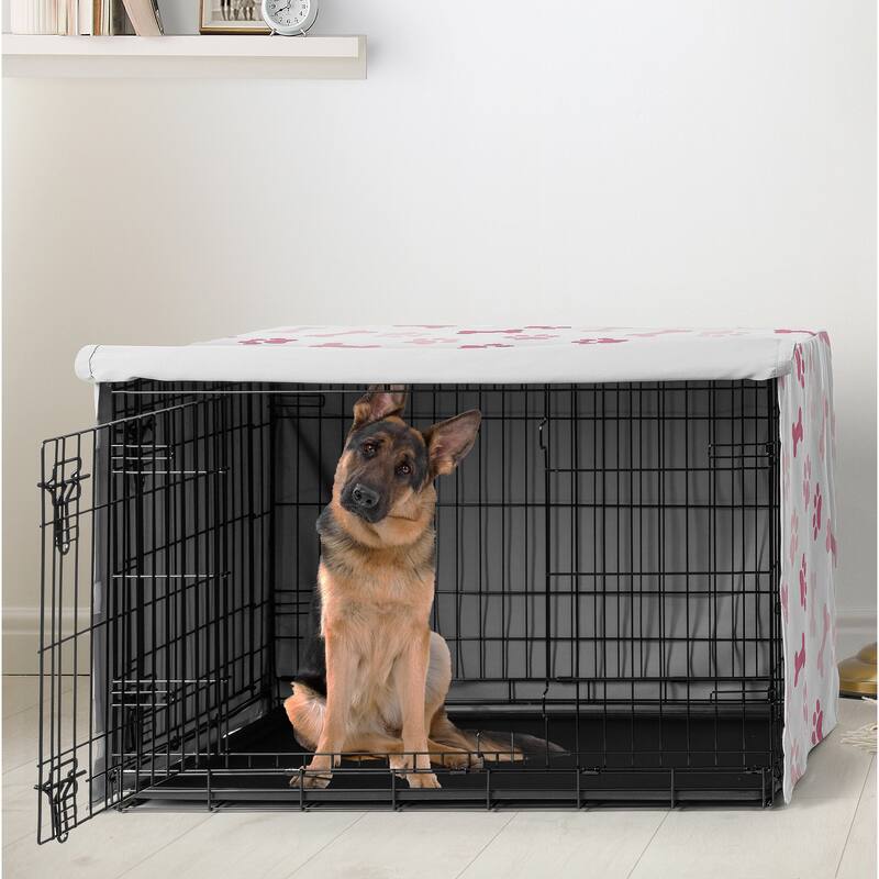Sweet Jojo Designs Bone Paw Print Girl Dog Crate Kennel Cover 48in. - Light and Bright Blush Pink Modern Off White Puppy