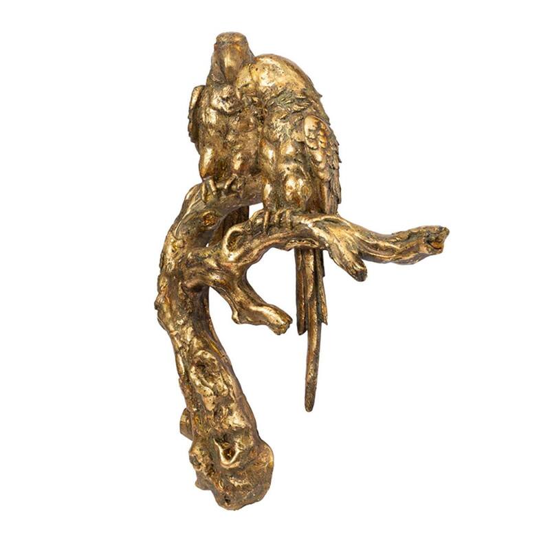 HomeRoots 13" Antiqued Gold Parrots Hanging Dimensional Sculpture