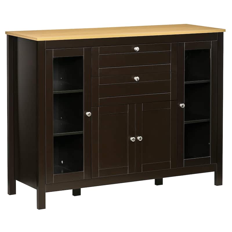 HOMCOM 47" Modern Buffet Cabinet, Storage Sideboard with Glass Door, Pull-Out Drawers and Adjustable Shelving for Kitchen