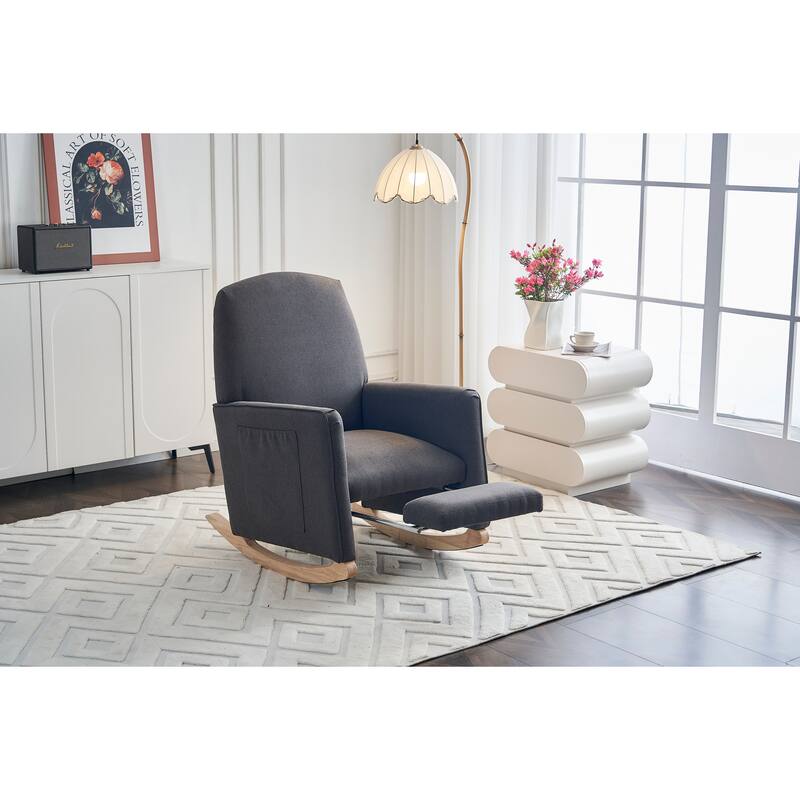 Comfortable Rocking Chair with Adjustable Footrest and Spacious Seat, Perfect for Relaxation and Leisure.