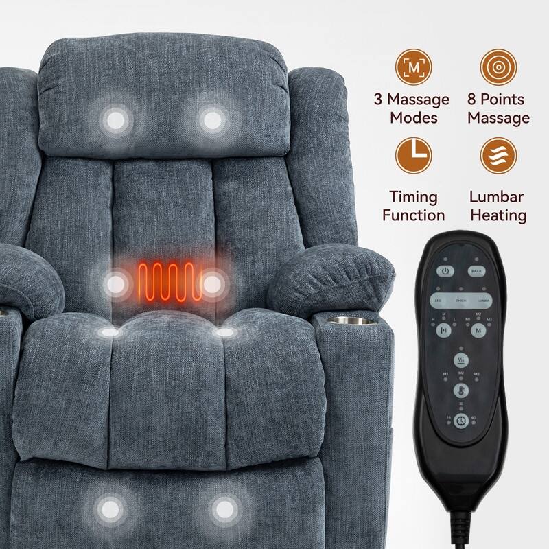Power Lift Recliner Chair, 350 LBS Capacity, 8-Point Massage & Heat, USB Ports