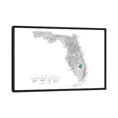 iCanvas "Detailed Map Of Florida, USA" by blursbyai Framed Canvas Print