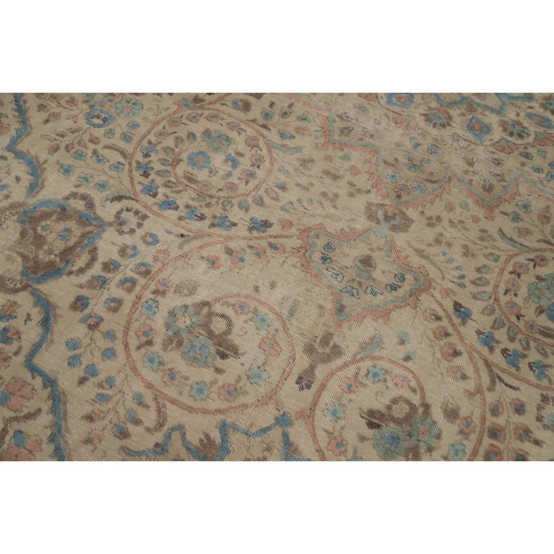 Hand Knotted Oriental 100% Wool Carpet Traditional Floral Beige & Ivories Tabriz Area Rug - 12' 10'' X 10' 2''