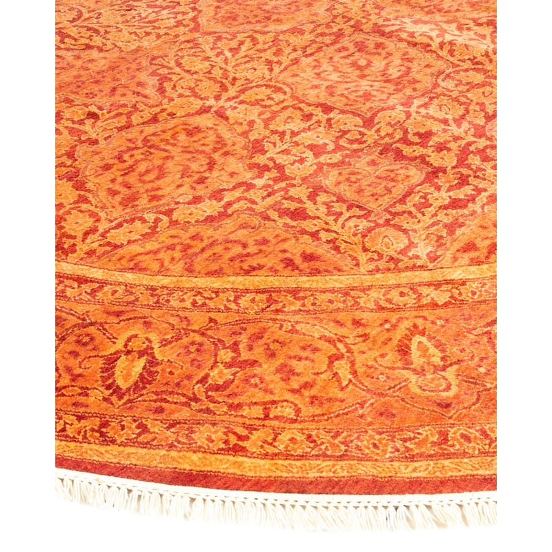Overton Hand Knotted Wool Traditional Oriental Orange Round Area Rug - 6' x 9'