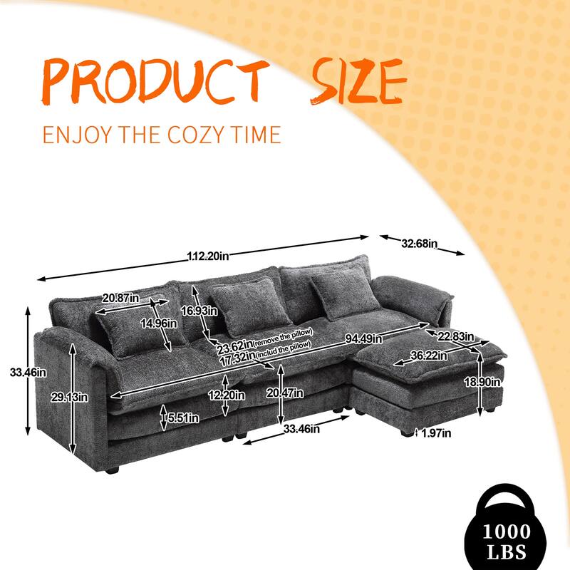 Chenille Fabric L-Shape Comfy Oversized three-seat Modular Sectional Sofa