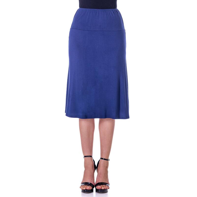 24seven Comfort Apparel A Line Elastic Waist Knee Length Skirt - Blue - XL