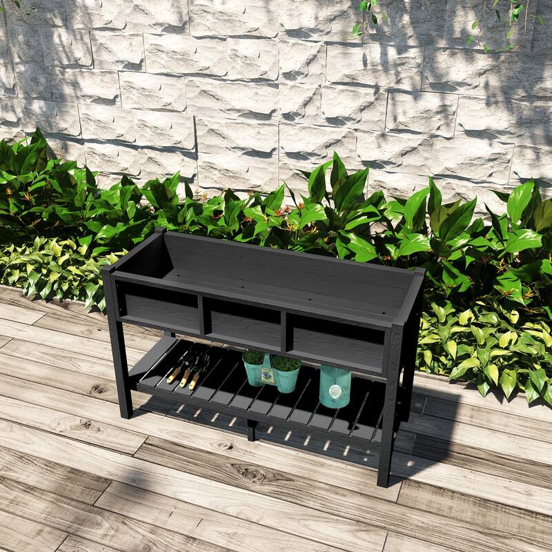 Lesly 46.37 in. Modern Rectangular Black Planter Box - 46.37"D×17.69"W×28.67"H