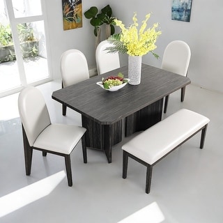 6 Piece Dinner Set with 1 Table, 1 Bench and 4 Chairs, Modern Table Set ...