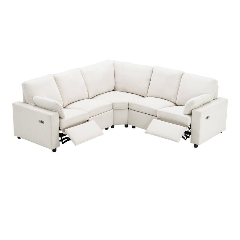 88.9" Linen Power Recliner Sectional Sofa with Storage Drawers