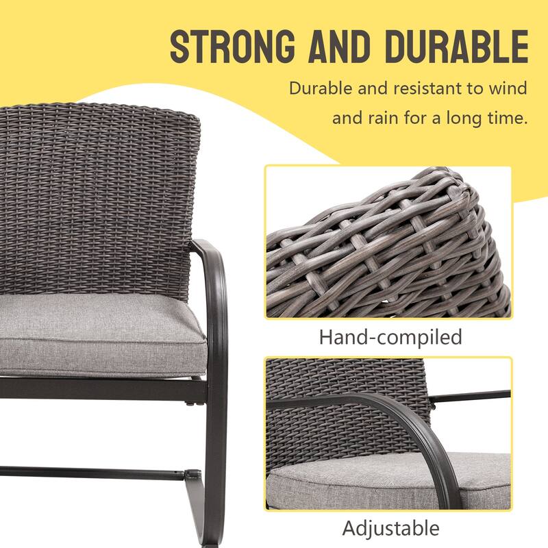 3 Piece Outdoor Patio Furniture Set Bistro Set 2 Wicker Chairs with Cushion and Coffee Table - N/A