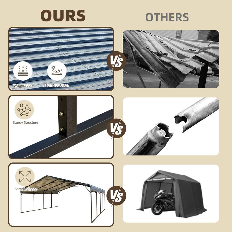 EROMMY Outdoor Carport with Galvanized Steel Roof, Heavy-Duty All-Weather Shelter for Cars, Boats and Equipment