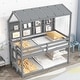 preview thumbnail 14 of 21, Modern Twin Over Twin Low Bunk Kids Bed with House Semi-enclosed Roof,Guardrails,Bedside Storage Shelves and Ladder