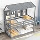 preview thumbnail 14 of 21, Twin over Twin Size Wood Low Bunk Bed with Roof