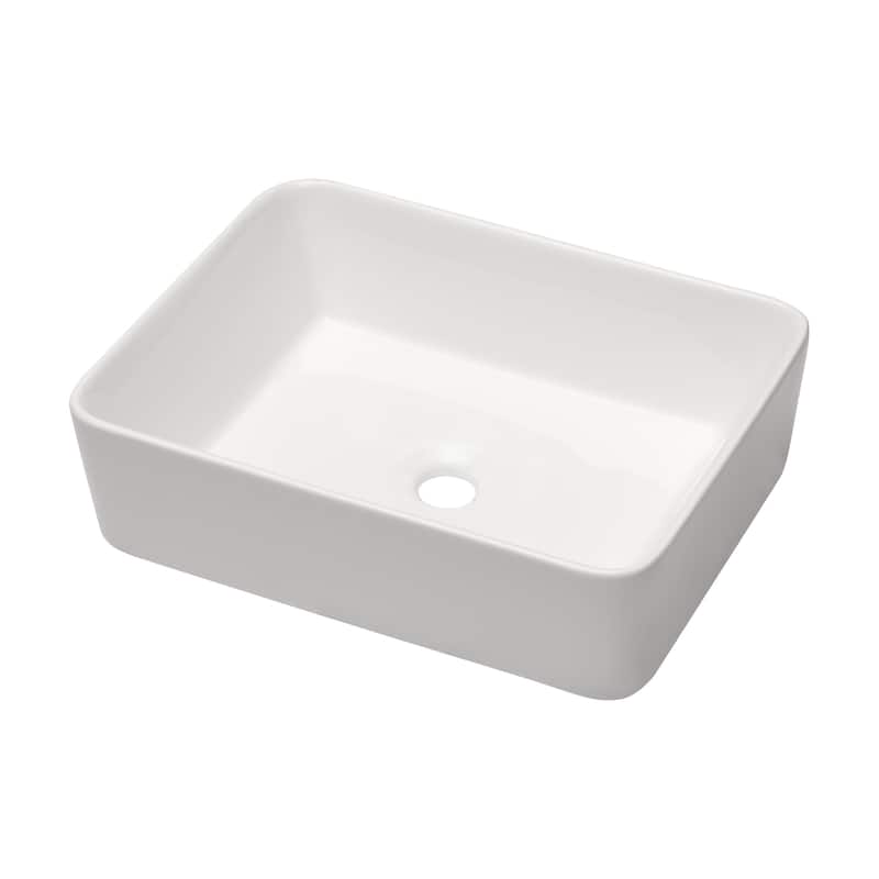 Lordear 19 inch Fireclay White Bathroom Sink Rectangular Vessel Sink