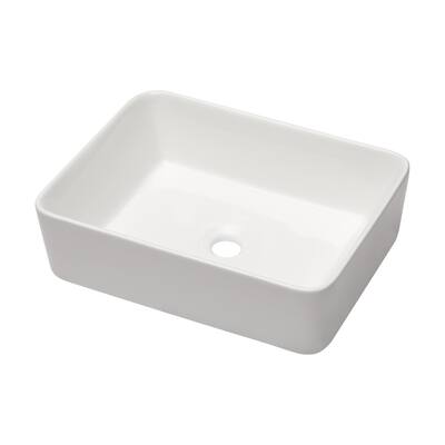 Lordear 19 inch Fireclay White Bathroom Sink Rectangular Vessel Sink
