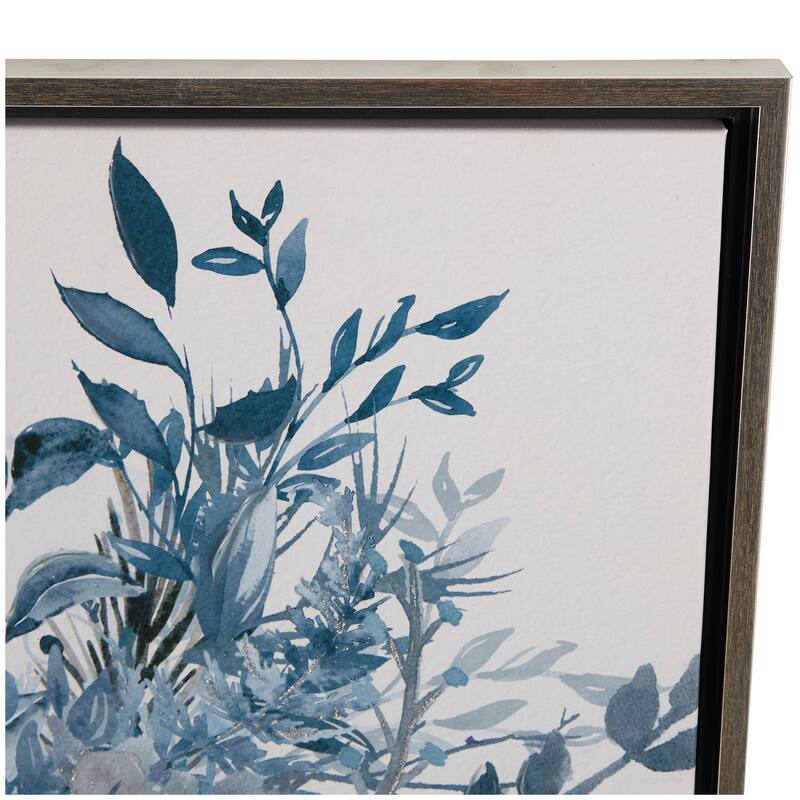 Canvas Floral Bouquet Framed Wall Art with Silver Frame - Blue - Roche River Decor