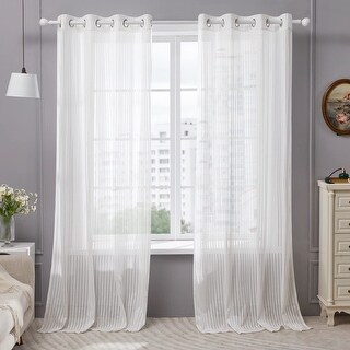 Deconovo Semi Sheer Knitted Striped Curtain (2 Panel) - Bed Bath ...