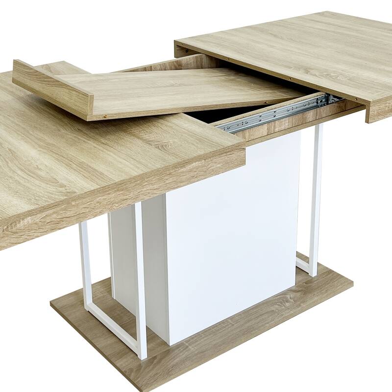 Extendable Dining Table, Wood Kitchen Table for 6-10 People, Large Home Office Table with Thick Top & Wide Feet