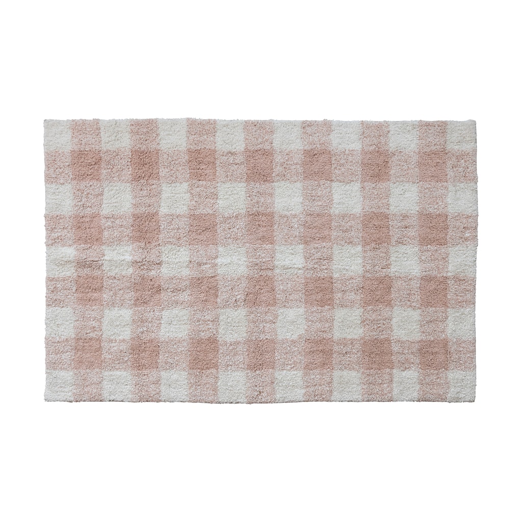 Cotton Tufted Rug with Plaid Pattern - 60.0"L x 36.0"W x 0.3"H - 60.0"L x 36.0"W x 0.3"H
