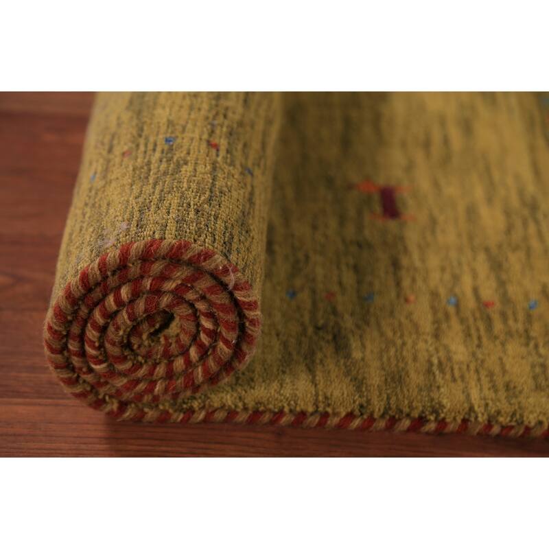 Green Gabbeh Indian Foyer Rug Handmade Wool Carpet - 2'11" x 4'10"