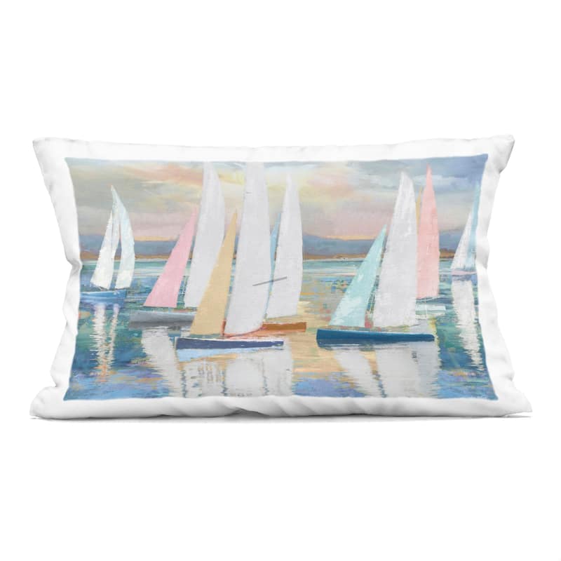 Stupell Abstract & Pastel Sailboat Fleet Decorative Printed Throw Pillow Design by Amber Sterling - Accent - Polyester - Blue - Single