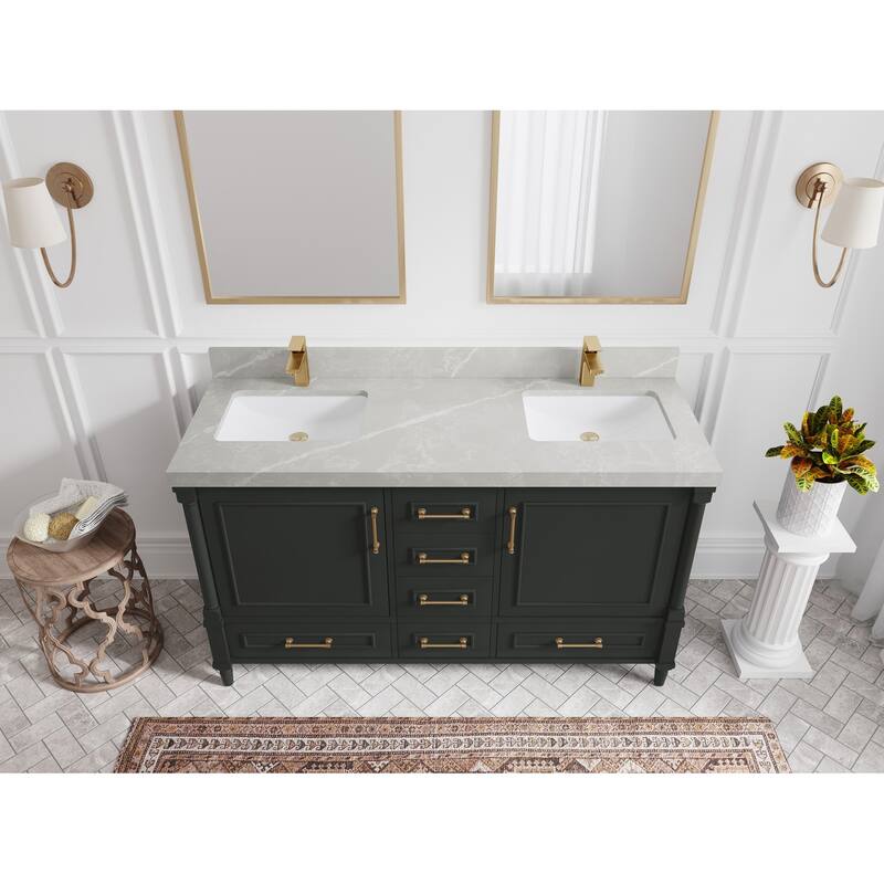 Willow Collections 60 in. W x 22 in. D Aberdeen Double Sink Bathroom Vanity with Countertop - 2" Pearl Gray - Black Top