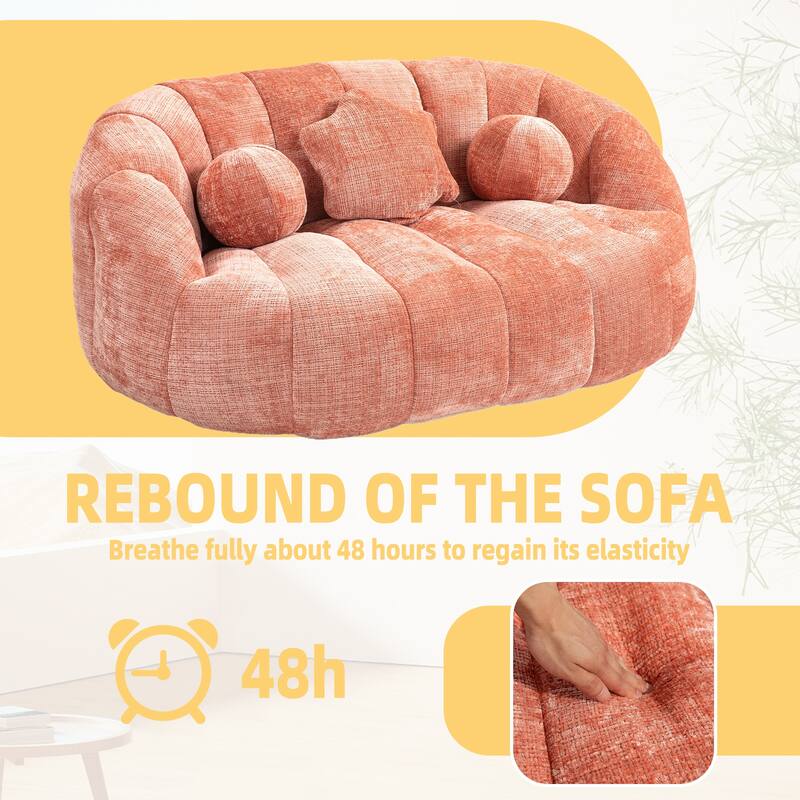 GDFStudio - Charlotte Plush Chenille Two-Seat Bean Bag Sofa for Living Room and Lounge Areas