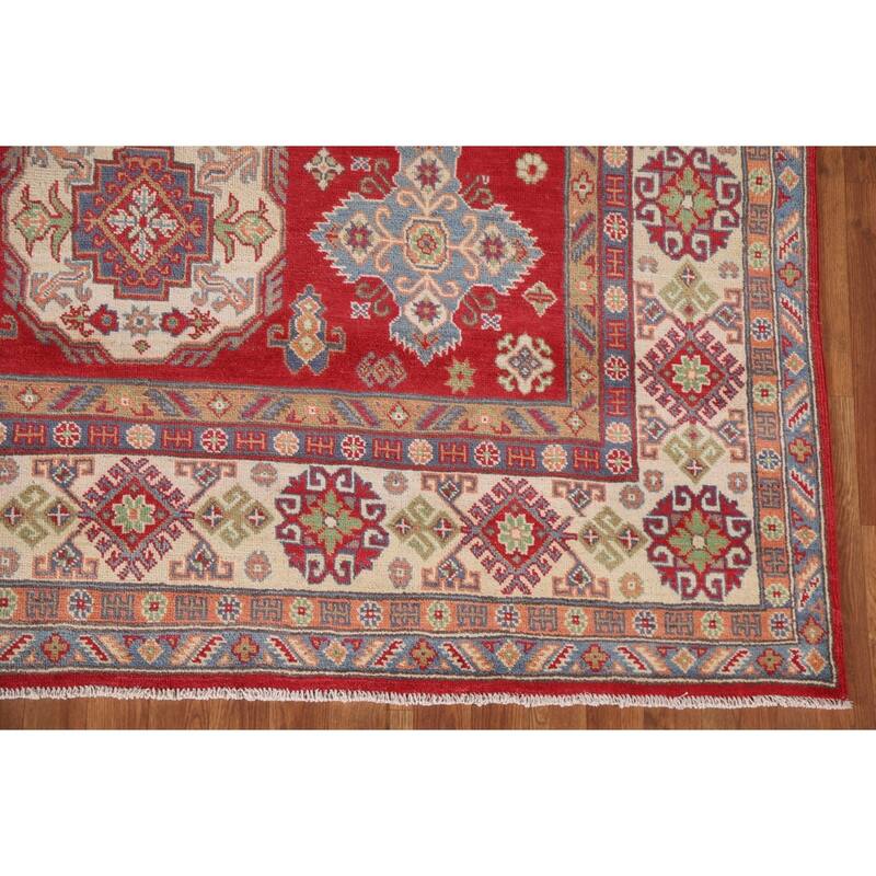 Hand Knotted Oriental 100% Wool Carpet Traditional Geometric Red Kazak Area Rug - 10' 0'' X 6' 11''