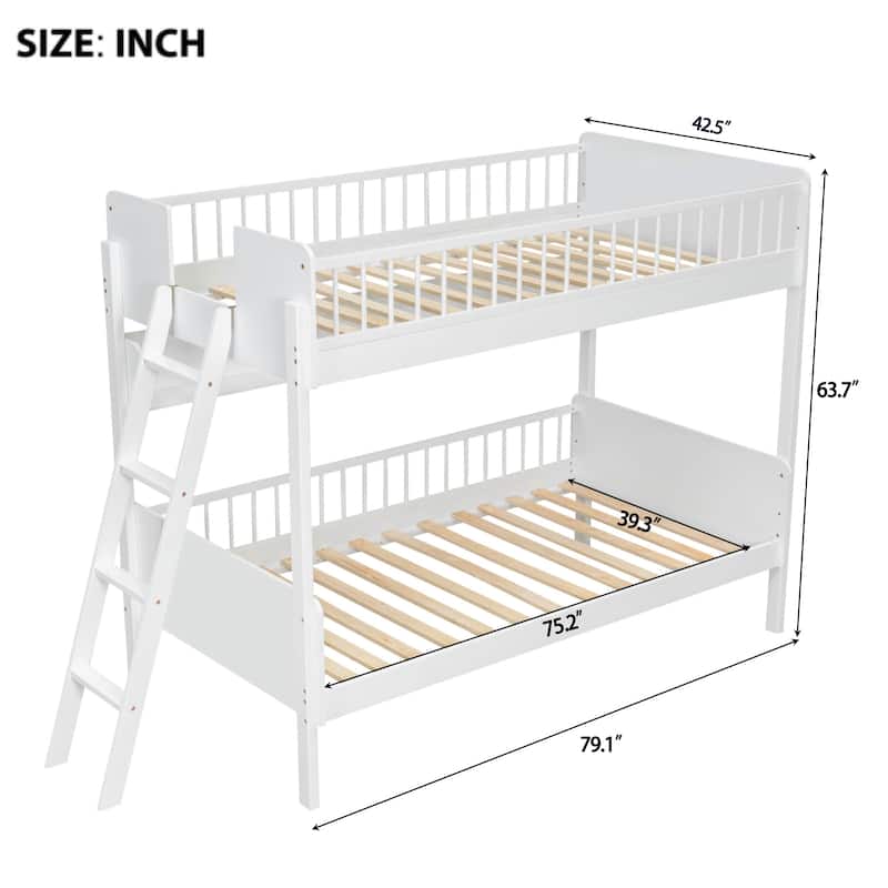 Twin Over Twin Wood Bunk Bed with 3 Storage Shelves, Reversible Ladder