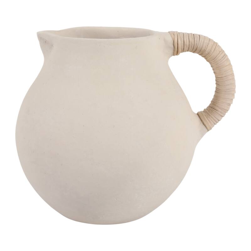 Pottery Vase with Woven Rattan Handle - Tall Flower Vase